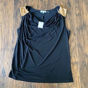 Sleeveless NEW Calvin Klein shirt. Gold embellishments. Tag attached. Size XL.